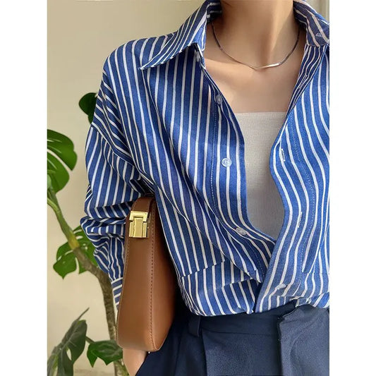 Women's Summer Blue Striped Shirt