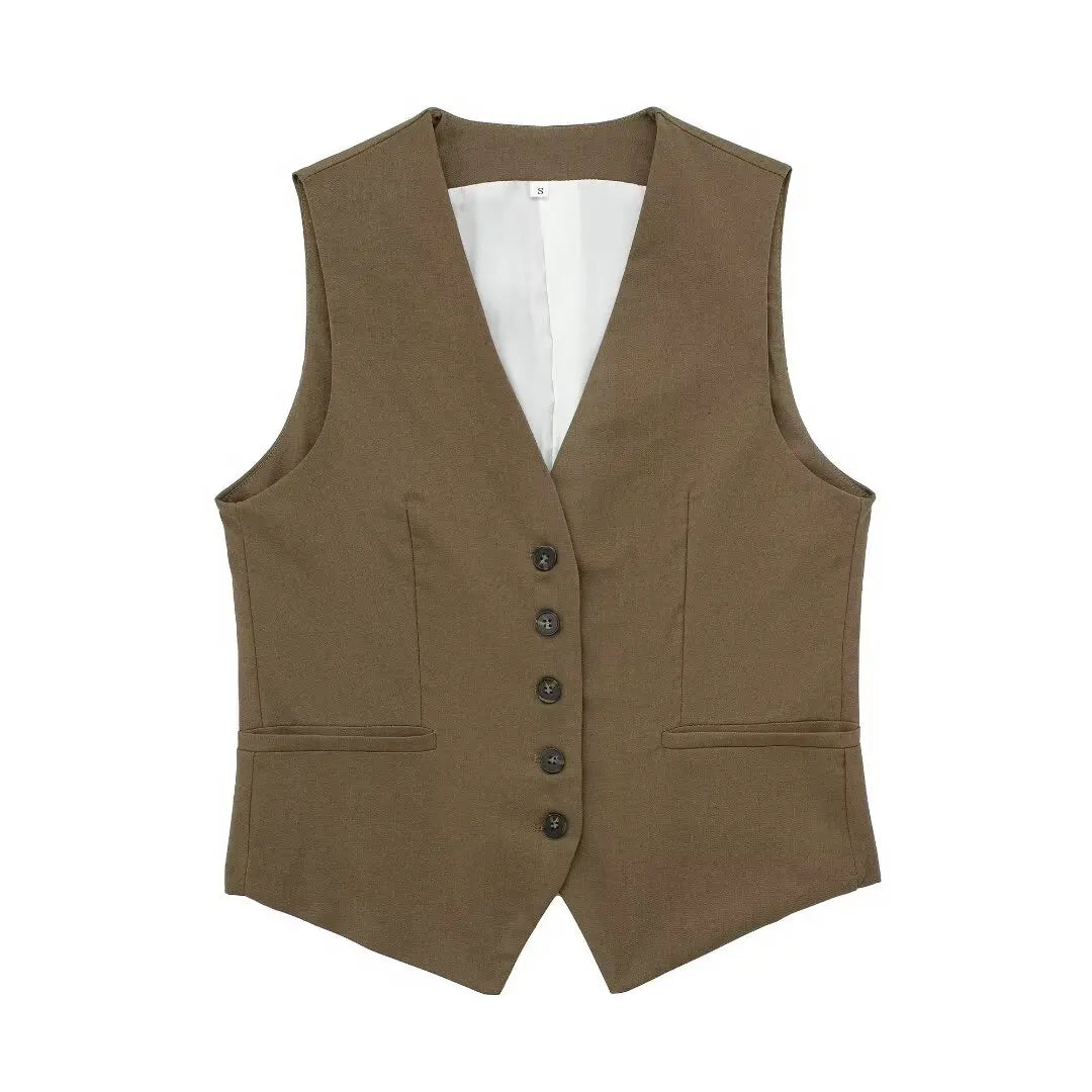 Women Fashion Plain Linen Tops Vest