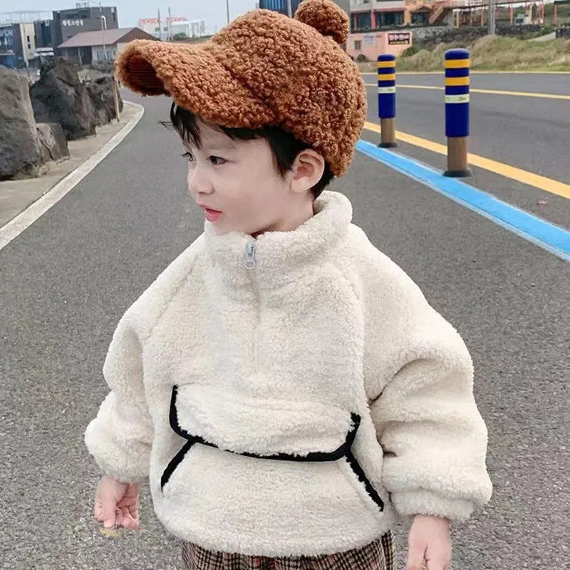 New Children's Lamb Velvet Embroidered Pullover Jacket