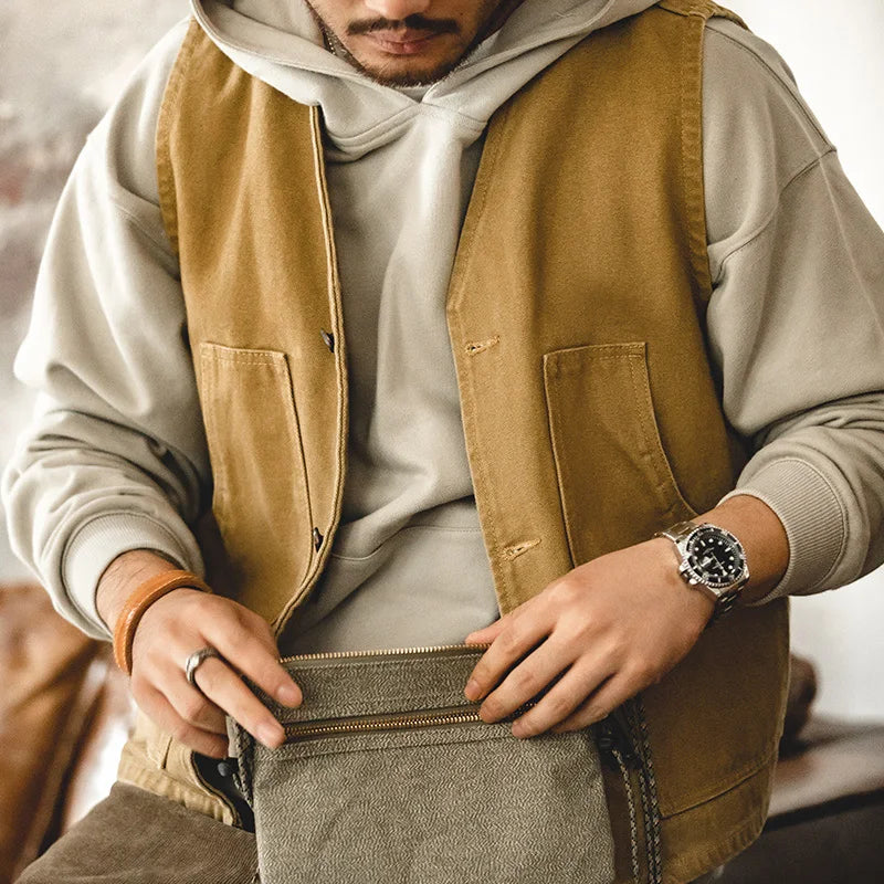 Ärmellose Vintage-Jagdjacke in Khaki für Herren