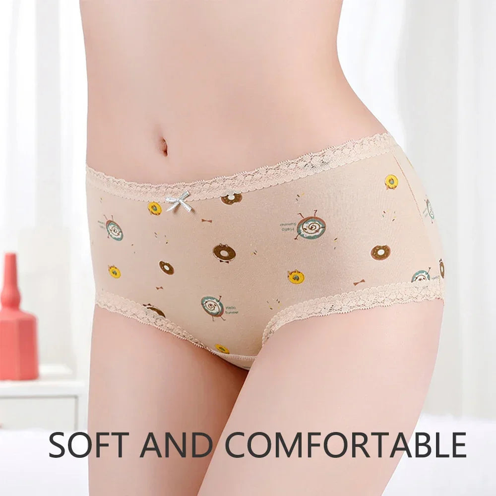 Girls Mid Waist Bear Cotton Period Briefs Soft Underwear