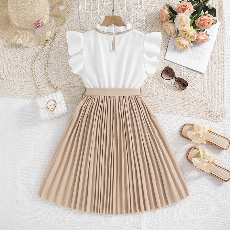 Sommer Neue Ankunft Mädchen Ärmelloses O Neck Rüschen Kleid