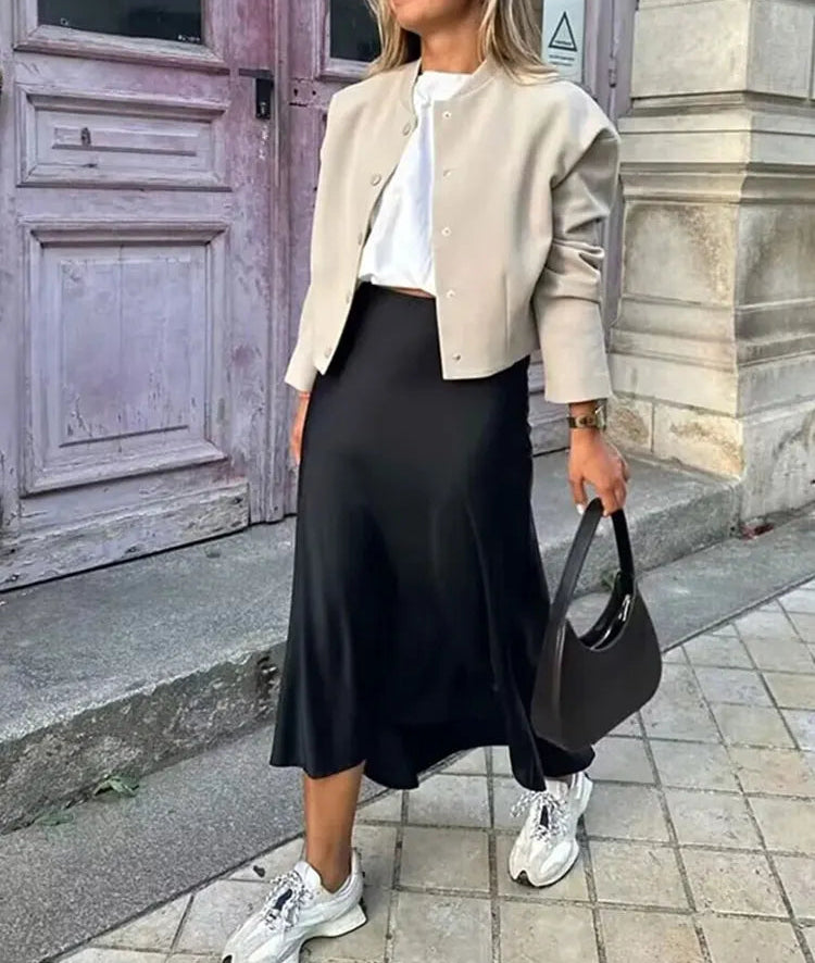 TRAFZA Eleganter, langer Rock aus einfarbigem Satin für Damen