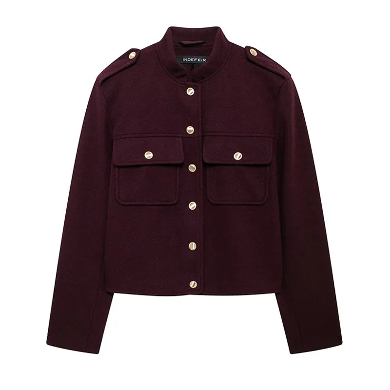 New Winter Women's Fashion Burgundy Street Jacket