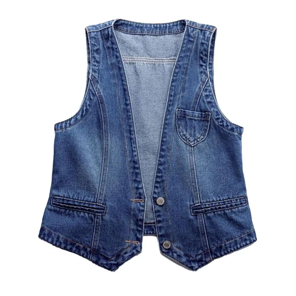 Women Long-sleeved Vintage Denim Vest