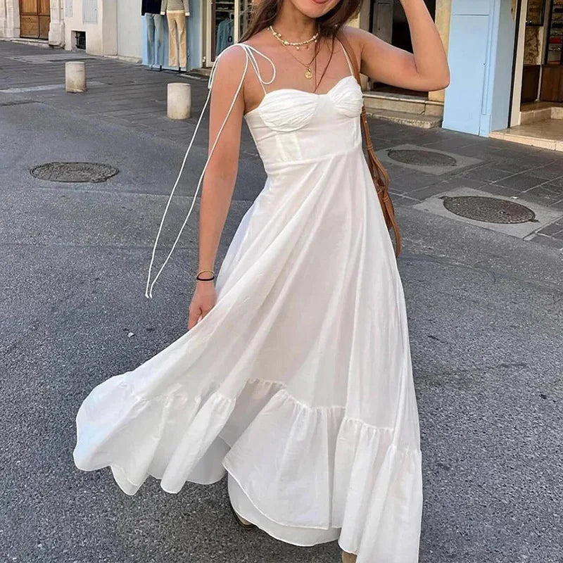 Temperament Elegant Versatile Solid Color High Waist Suspender Dress