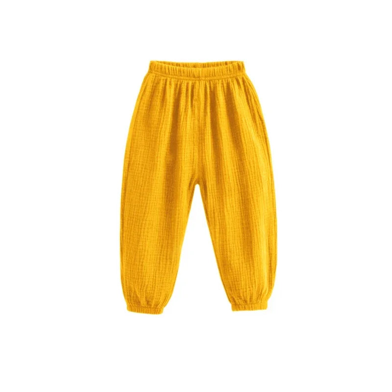 Summer Boys Cotton Linen Solid Color Loose Pleated Pant