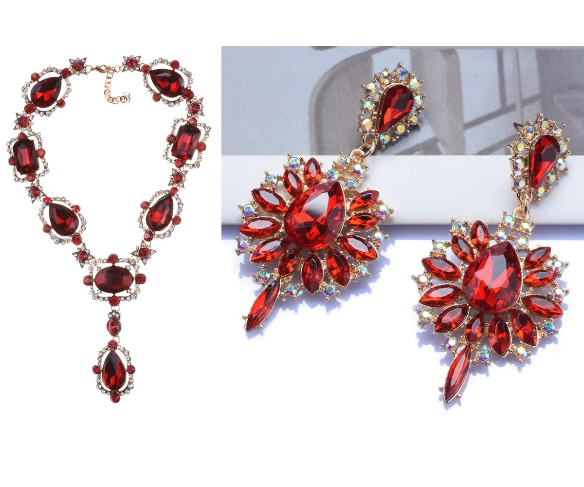 Women Purple Red Green Clear Big Glass Crystal Pendants Necklace