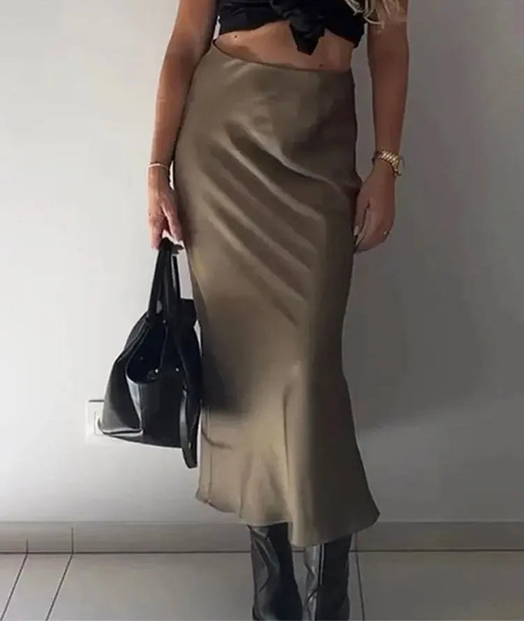 TRAFZA Eleganter, langer Rock aus einfarbigem Satin für Damen
