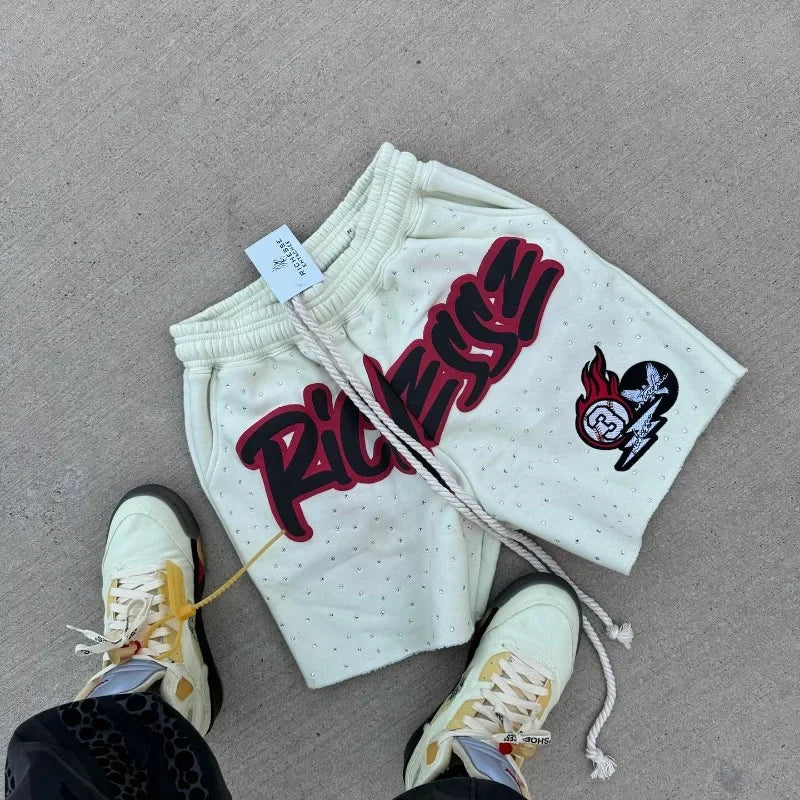 Men Rhinestone Letter Print Cotton sweatpants