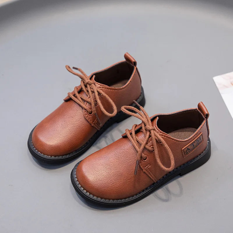 Kids Leather Four Seasons Versatile Black Shoes