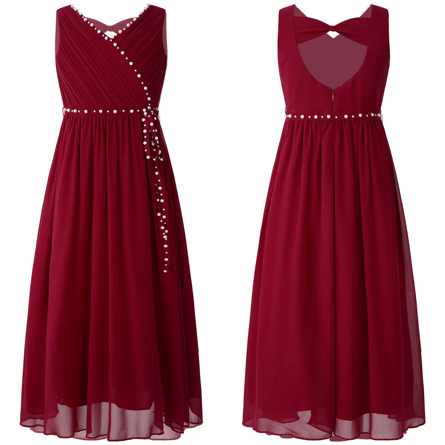 Girls Elegant Beaded Chiffon Party Summer Dress