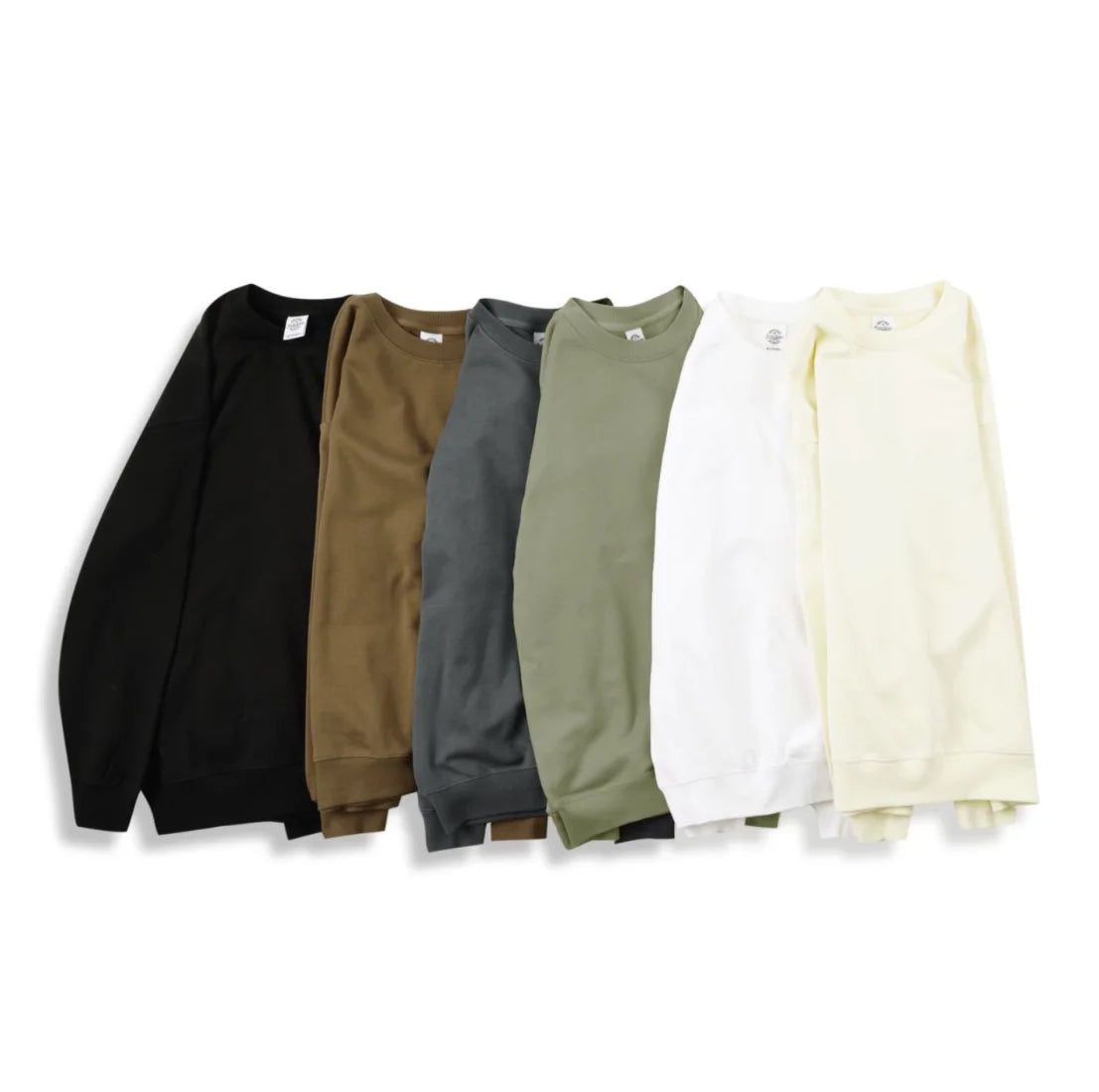 350g 100% Men Cotton Crew Neck Sweatshirts Solid Beige