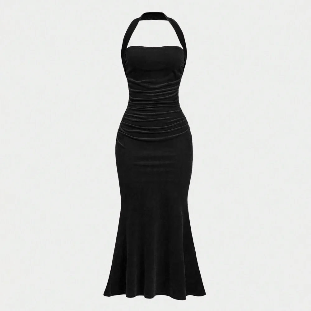 Mia Muse Women's Elegant Plain Sleeveless Halter Neck Wrap Maxi Prom Dresses