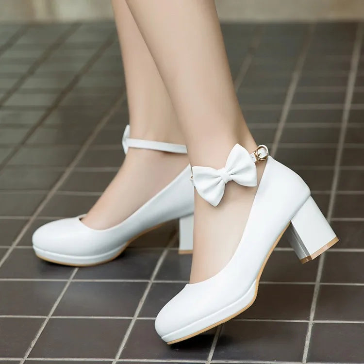 Women Platform Pumps Fashion Bow Thick Heel