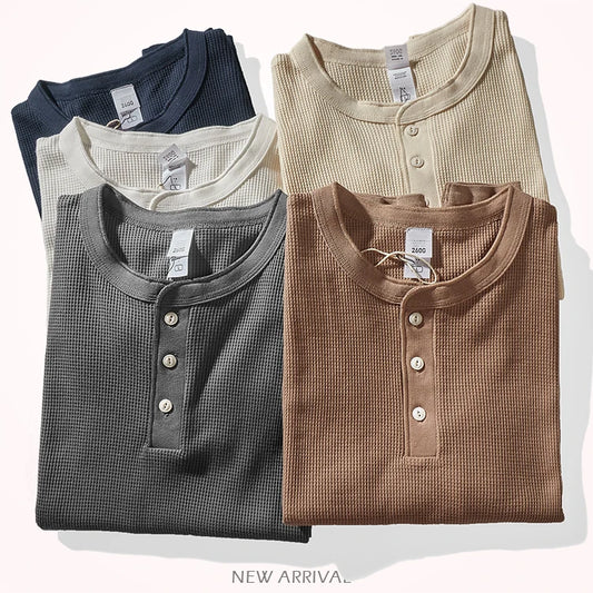 Autumn And Winter New American Heavyweight Retro Men's Waffle Long-sleeved T-shirt