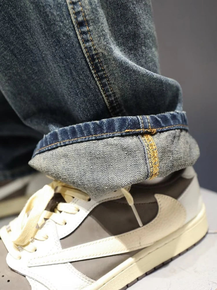 New Men's Baggy Straight Fashion Vintage Blue Denim Pants