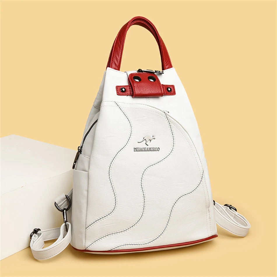 Ladies's Leather Vintage Bookpack Large Capacity Travel Backpack Schoolbag Mochila Women's Shoulder Bag