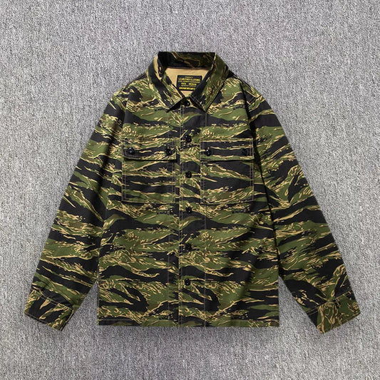 Herren-Cargohemd mit Tigerstreifen und Camouflage-Muster