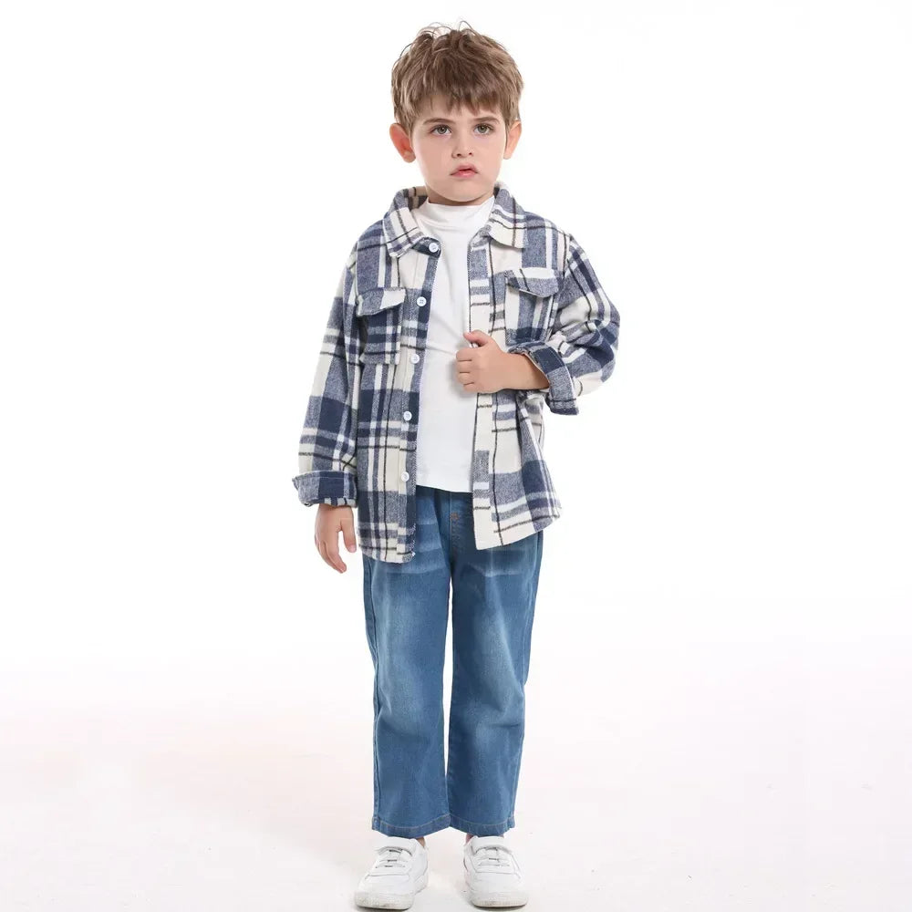Children's Autumn Plaid Long Sleeved Shirt