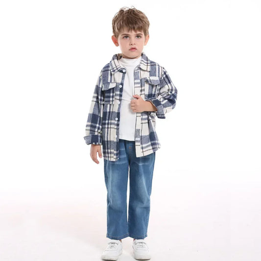 Children's Autumn Plaid Long Sleeved Shirt