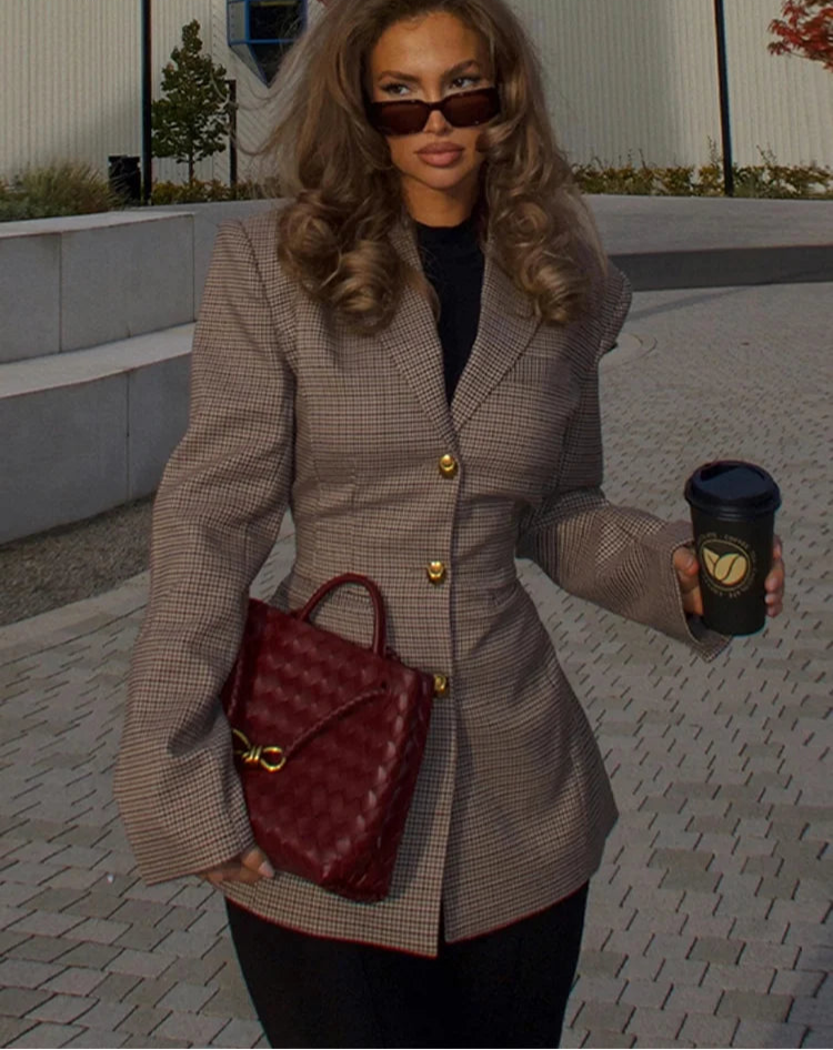 New Fashion Plaid Lapel Belt Coat