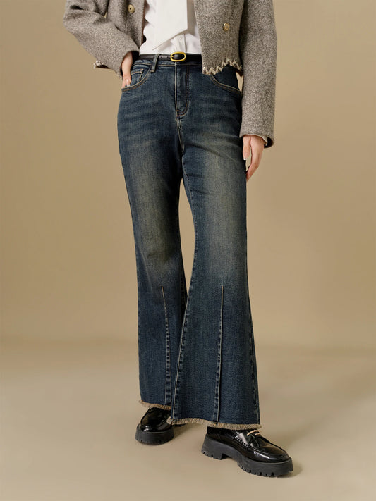 DUSHU 68.3% Cotton Vintage Modern Style Flare Jeans