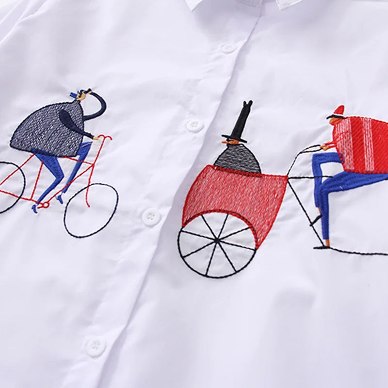 New Blouse Long Sleeve Cotton Blouse Embroidery Blouse Shirts