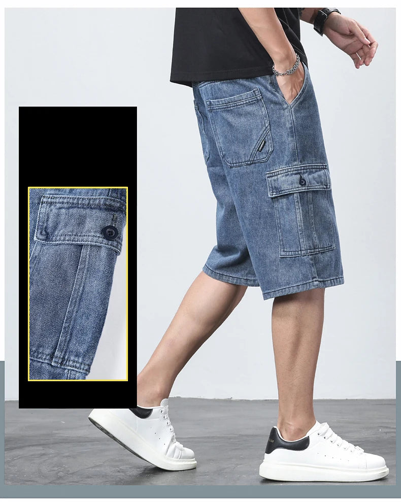 Denim Shorts for Men's Cargo Pants Baggy Bermuda Jeans Male Beach Pants