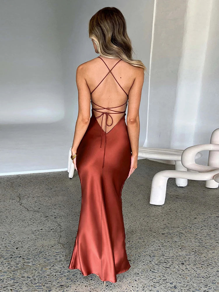 Sexy Backless Bandage Party Maxi Lace Up Slip Club Dress