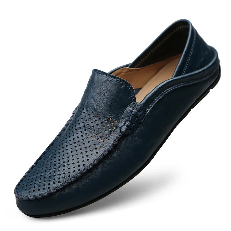 Men Casual Leather Moccasins Breathable Slip on Boat Shoes