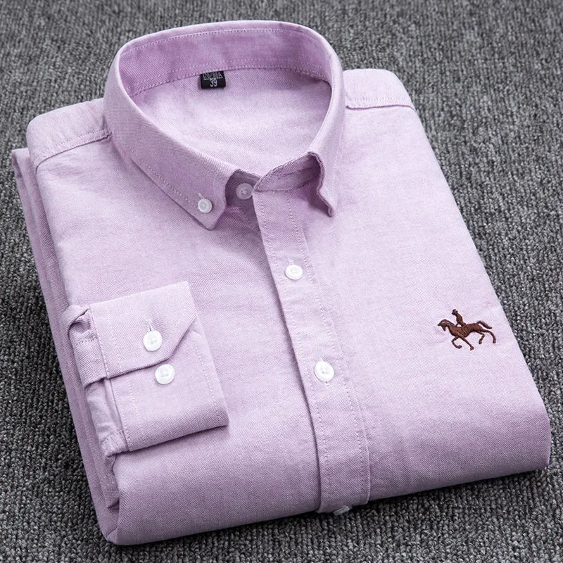 DVEL Herren Oxford Hemd Langarm Reine Baumwolle