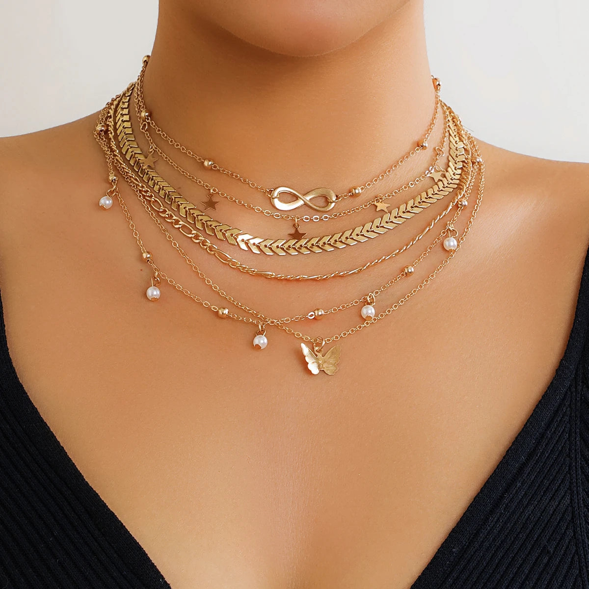 Women Multilayer Thin Link Choker Aesthetic Wed Jewelry