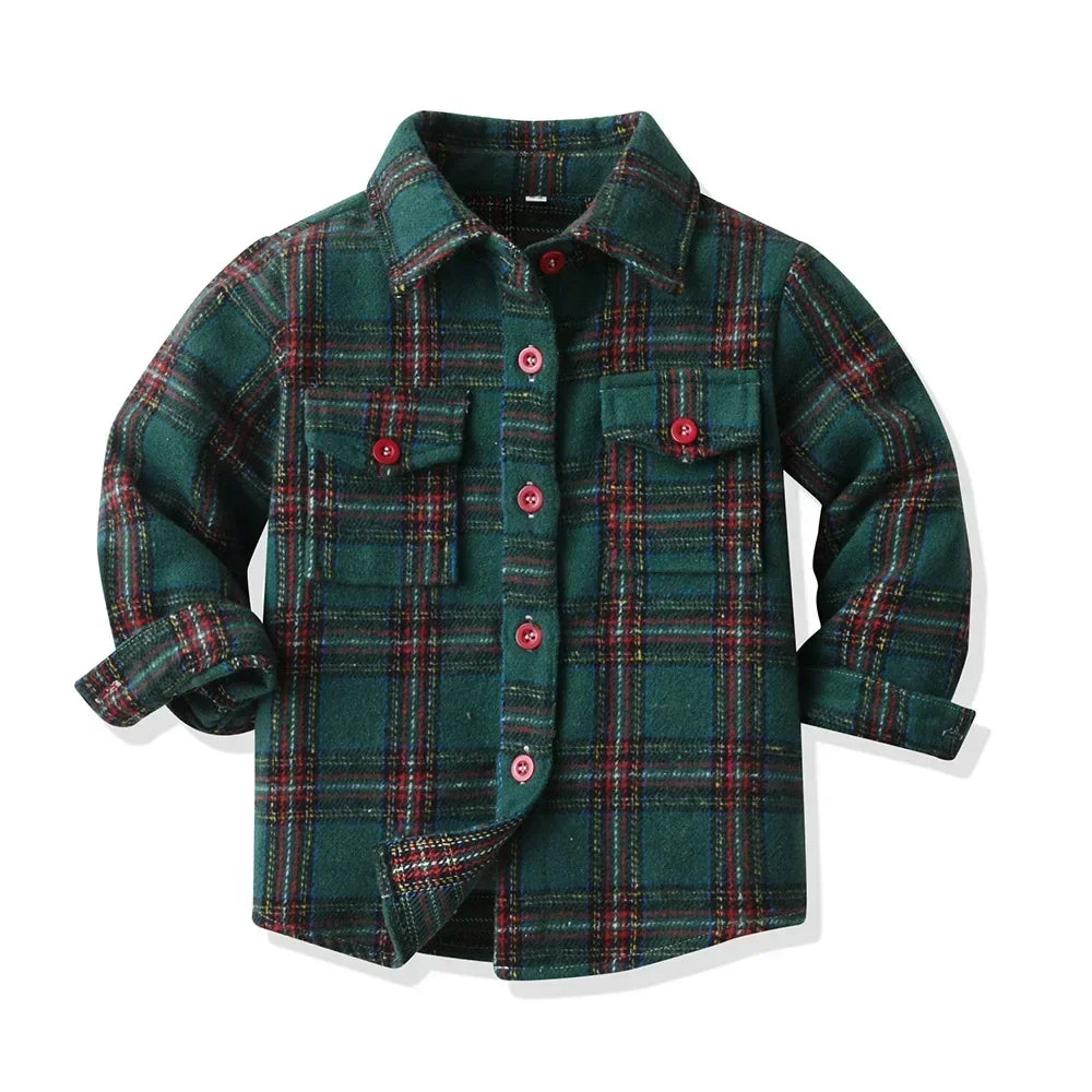 Children's Autumn Plaid Long Sleeved Shirt