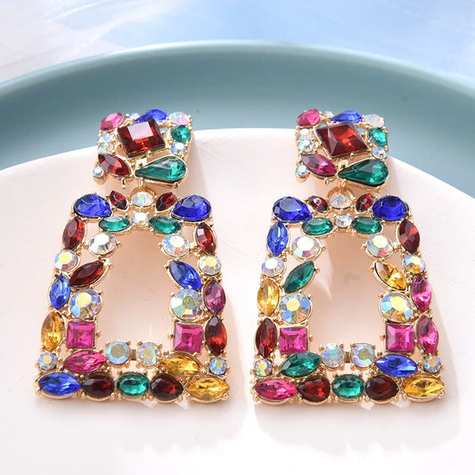 New Boho Ethnic Colorful Crystal Clip on Earrings