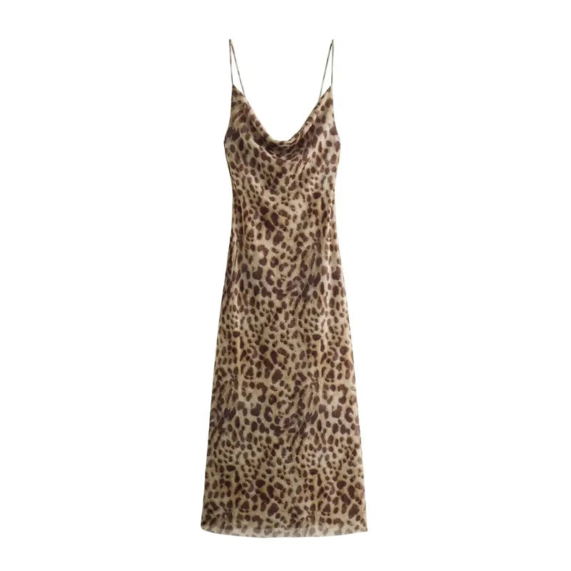 TRAF Leopard Print Tulle Slip Dress