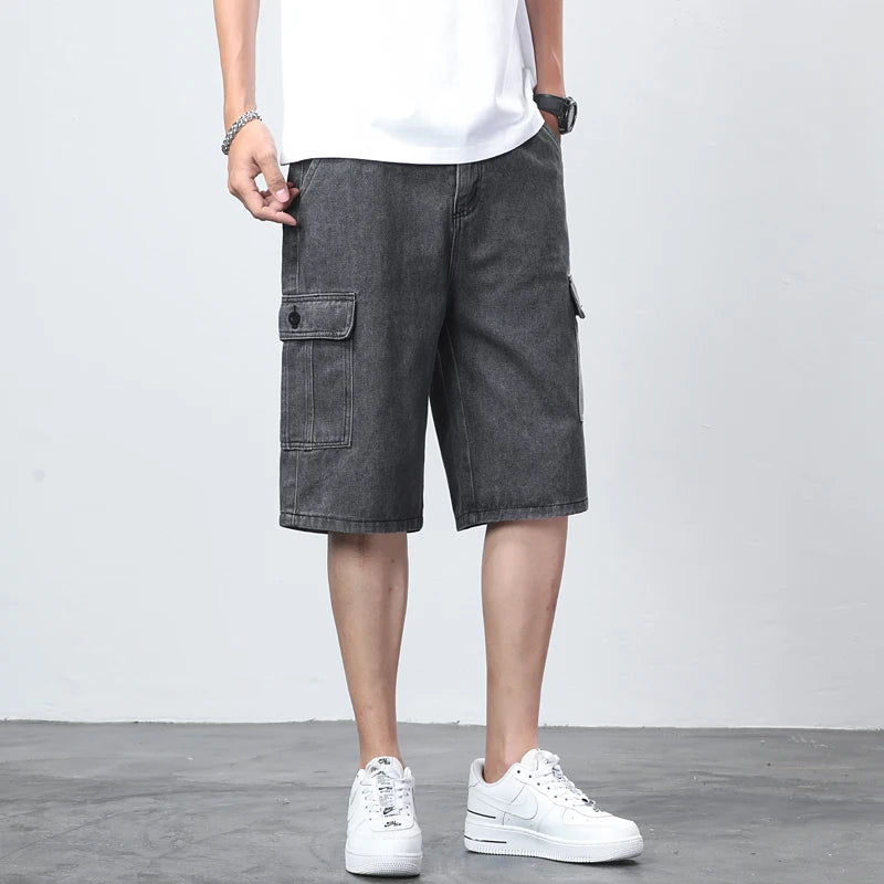 Denim Shorts for Men's Cargo Pants Baggy Bermuda Jeans Male Beach Pants