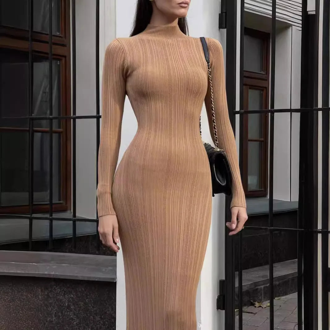 Women Elegant Long Sleeve Knitted Maxi Dress