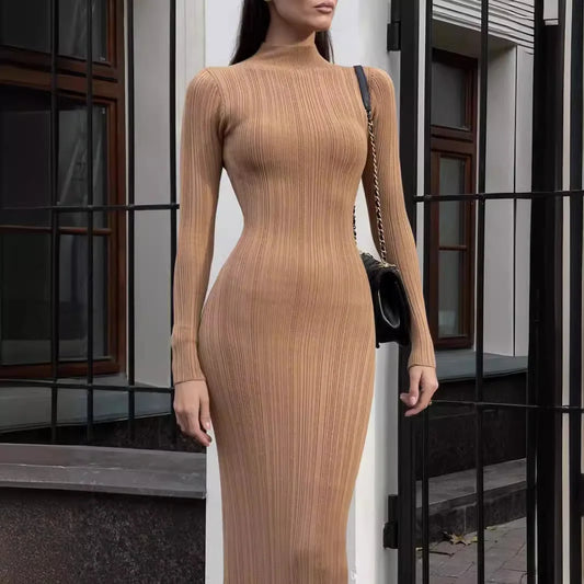 Women Elegant Long Sleeve Knitted Maxi Dress