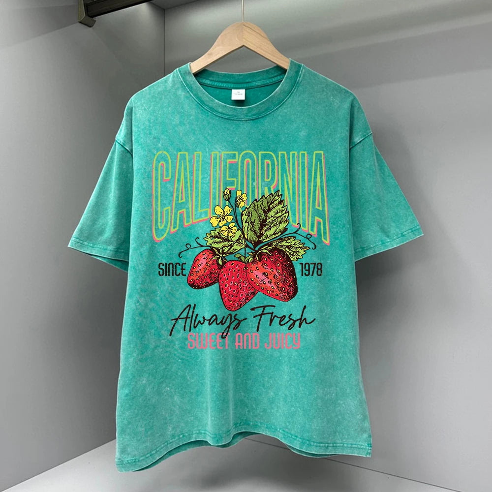 California Strawberry Fruit Herren T-Shirts Vintage Atmungsaktive Tops Hochwertiges Casual T-Shirt