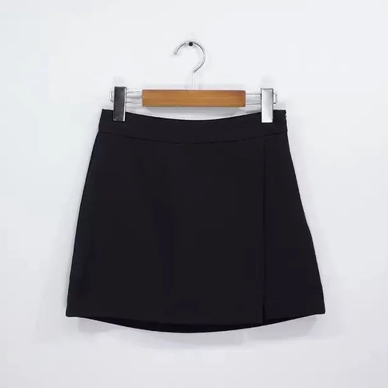 Mini Skirts Women Irregular Solid Side-slit Stretchy Style Trendy Chic