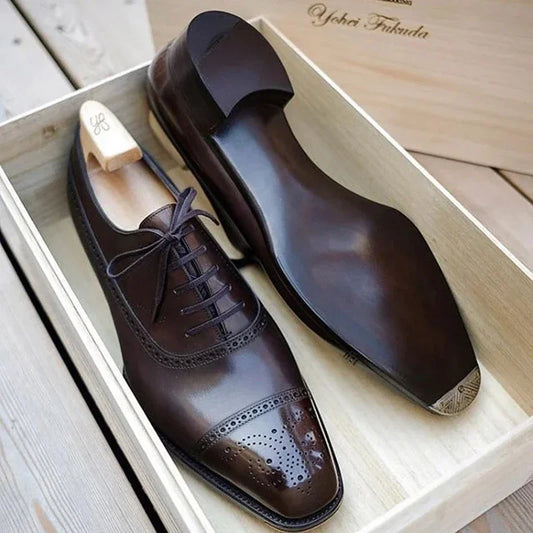 Men Brown Black Business Lace-up Pu Office  Brogue Shoes