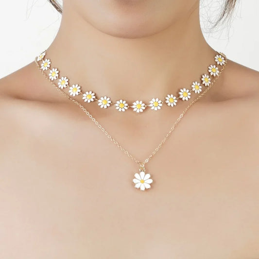 New Double Layer Daisy Flower Clavicle Necklace