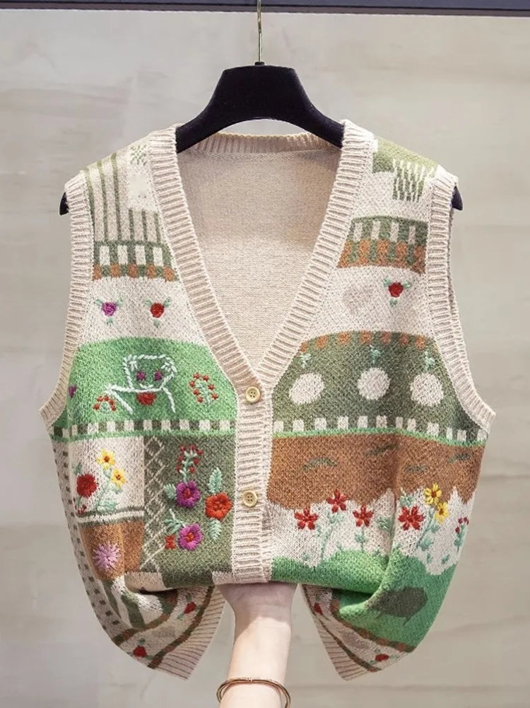 New V-neck Knitted Cardigan Vest
