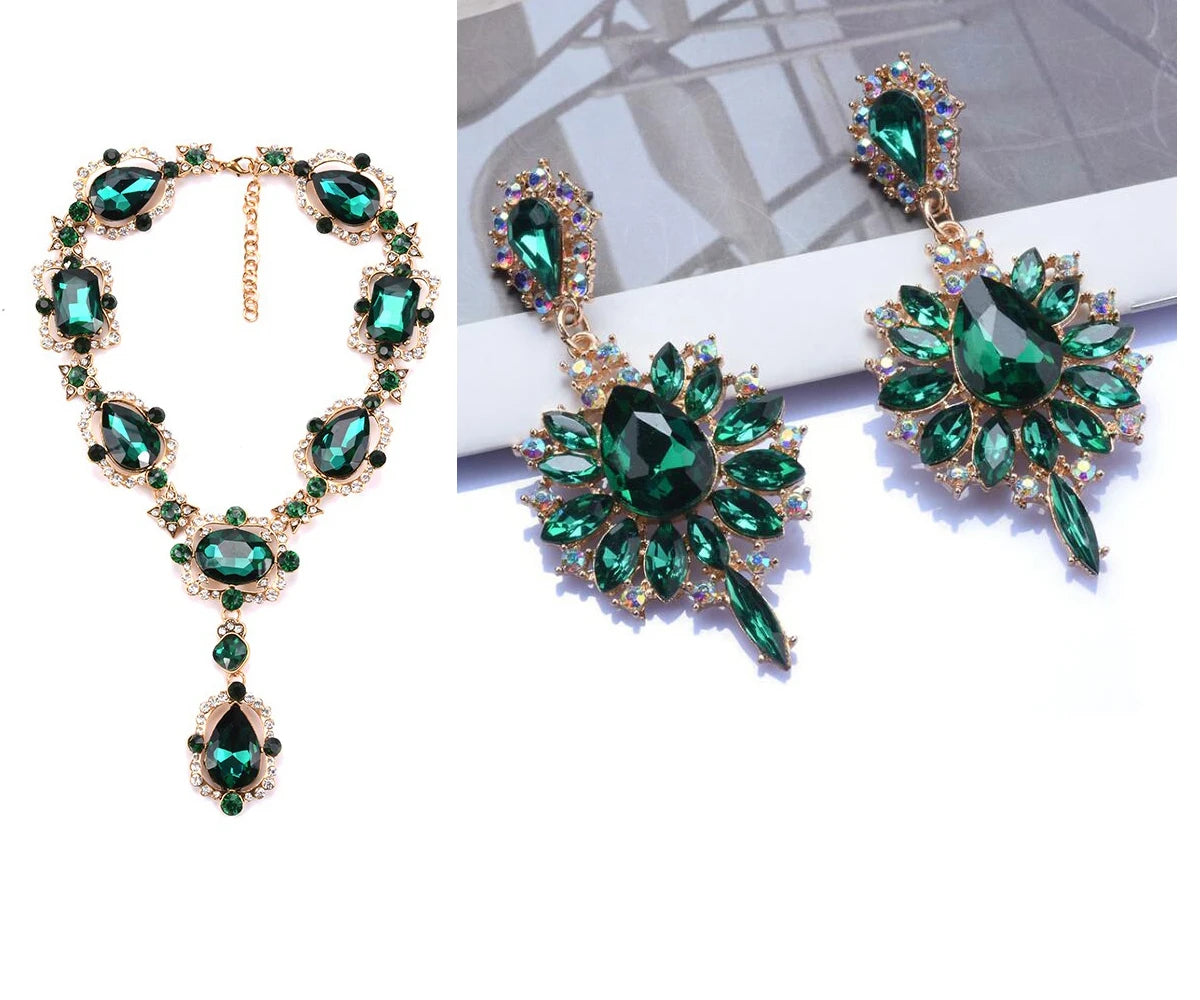 Women Purple Red Green Clear Big Glass Crystal Pendants Necklace