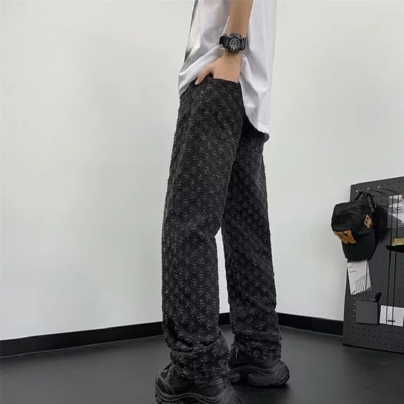 Lockere Jeans mit weitem Bein und geradem Bein für Herren, neues Lift-Muster