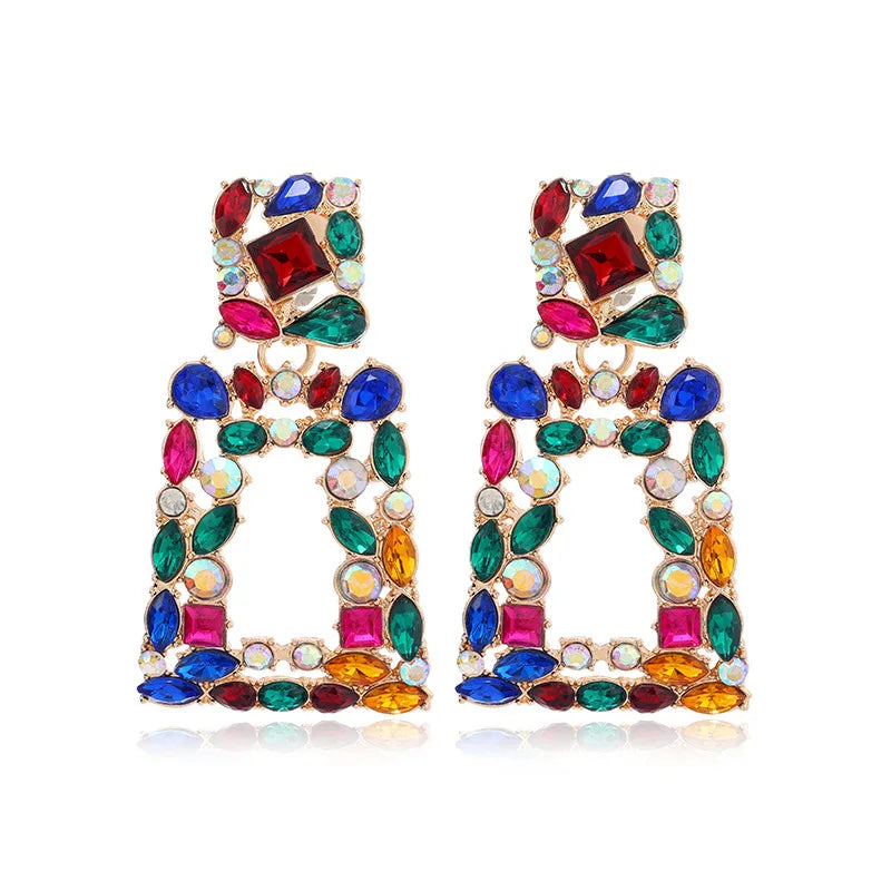 New Boho Ethnic Colorful Crystal Clip on Earrings