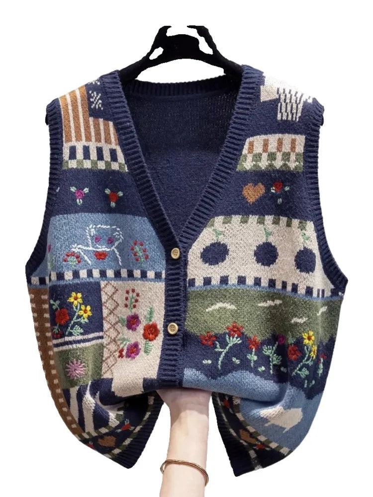New V-neck Knitted Cardigan Vest