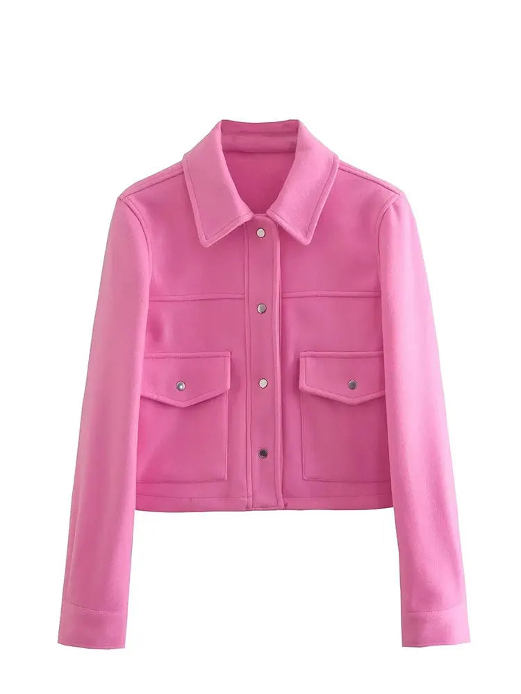 Womens Autumn Fashion Solid Front Pockets Button Long Sleeve Jacket