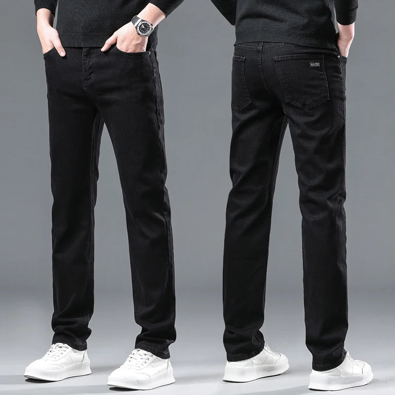 Autumn Black Men Business Casual Stretch Classic Denim Pants